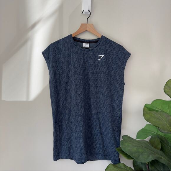 Gymshark Hex Pattern Tank Top Crew Neck Muscle Logo Front Stretch Cotton Spandex - Picture 8 of 8